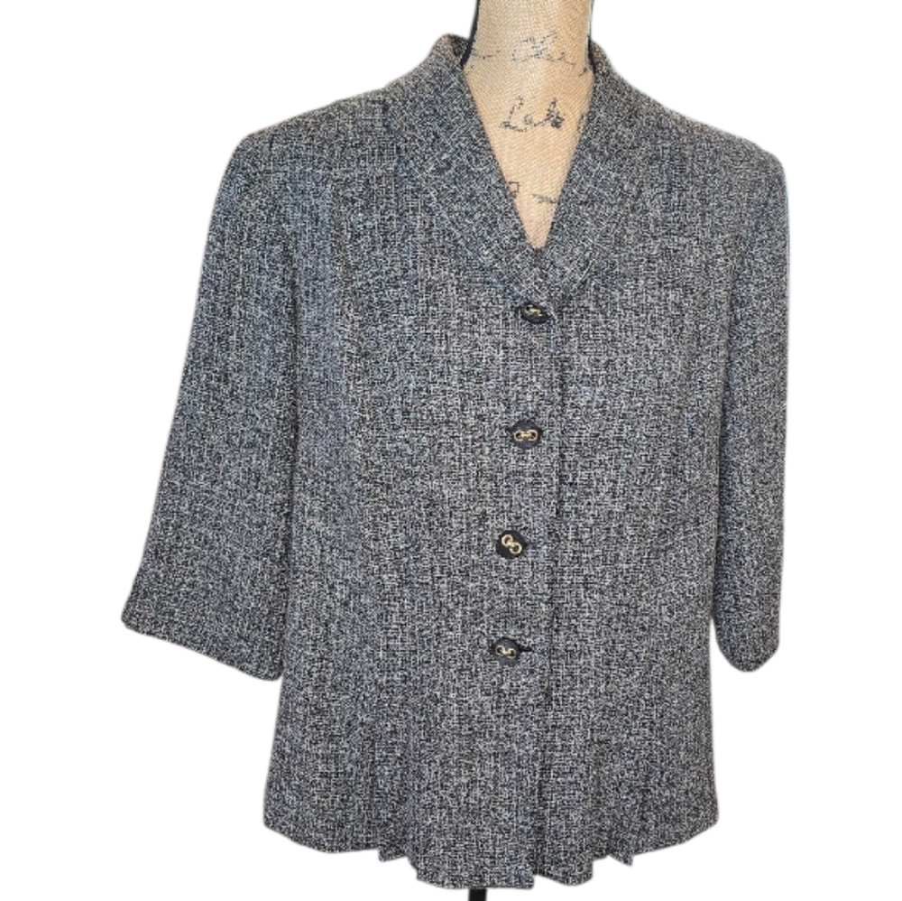 Tweed Blazer Jacket Gray Black‎ Career Business Professional Smart Casual 16W